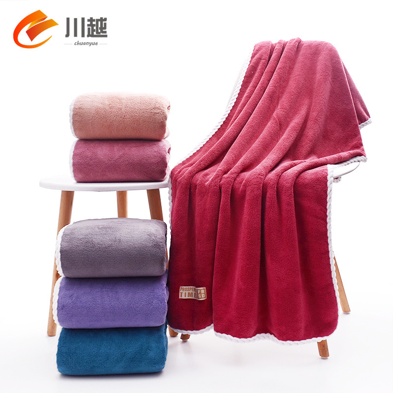 Coral velvet bath towel wholesale thickened threaded side bath towel extra large 70 * 140cm wrapped chest household absorbent bath towel