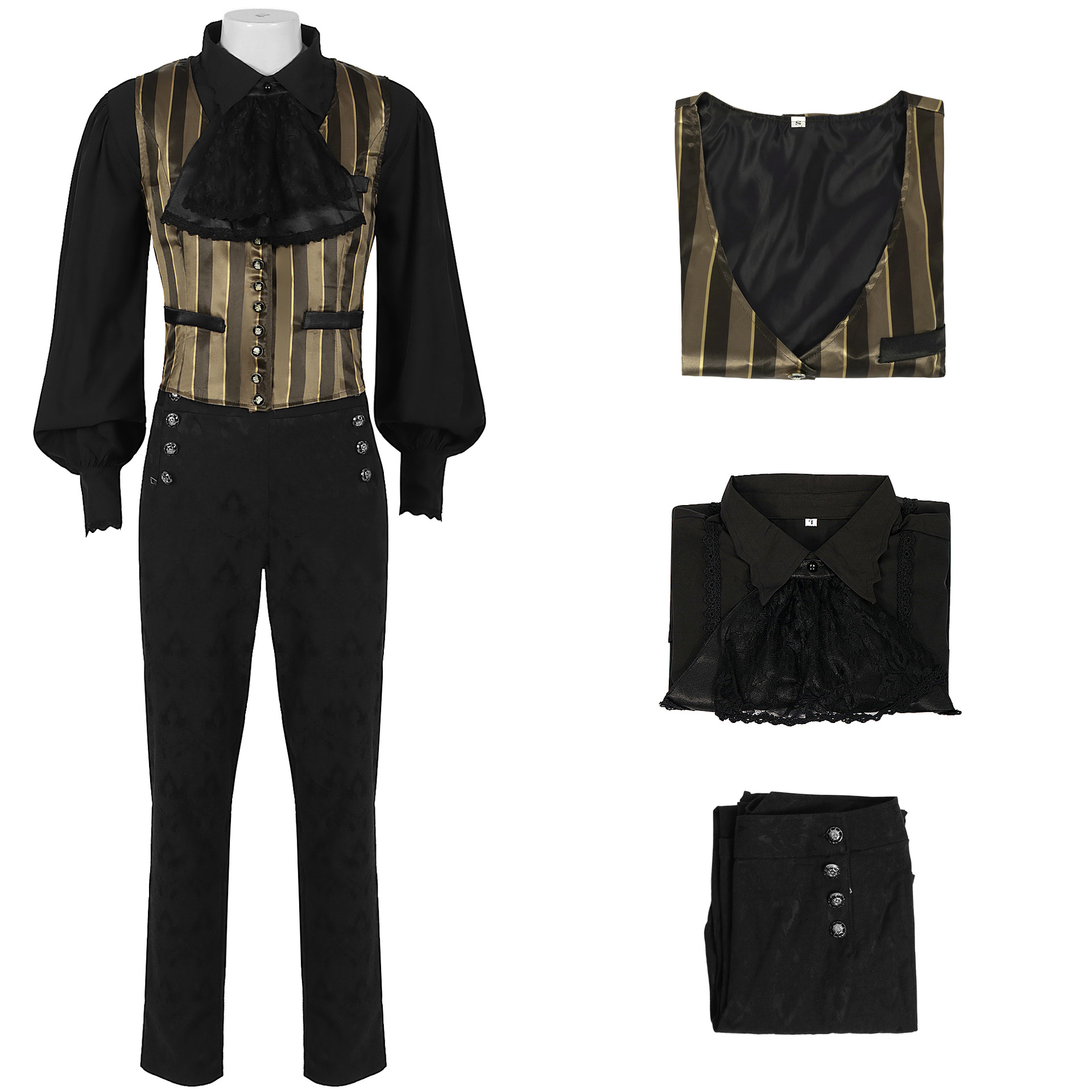 2024新歐美春秋男式褶皺襯衫中世紀服裝蒸汽朋克維多利亞上衣內搭