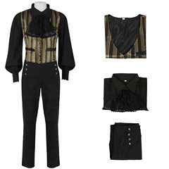 2024新歐美春秋男式褶皺襯衫中世紀服裝蒸汽朋克維多利亞上衣內搭