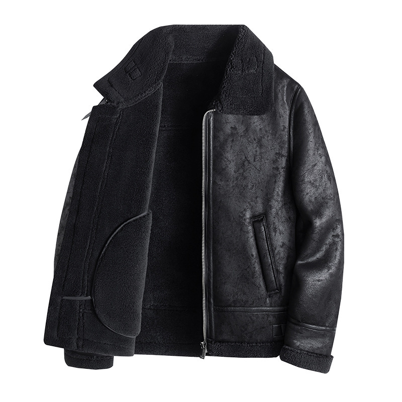 Pu Leather Cotton Jacket Men's Winter Thickeneded down Cotton Jacket Korean Style Youth Motorcycle Leather Jacket Lamb Wool Jacket Winter Clothing