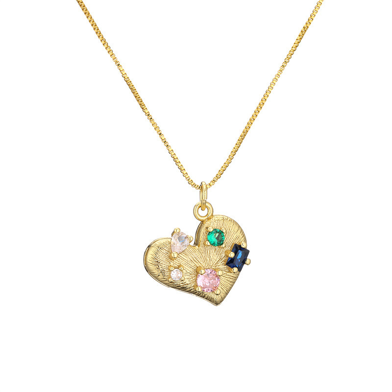 1 Piece Quantity Copper Inlay Heart Shape Rhinestones Pendant Necklace