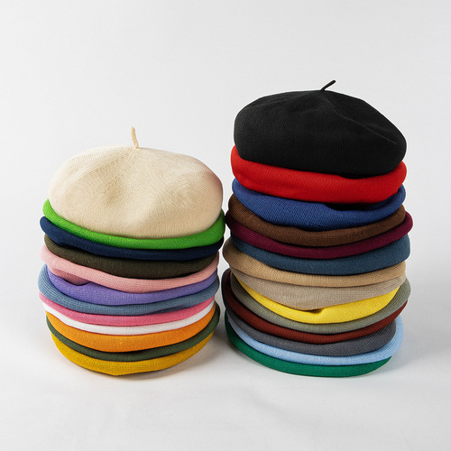 Spring and summer fashion versatile pumpkin beret painter hat retro knitted ladies breathable literary painter hat octagonal hat