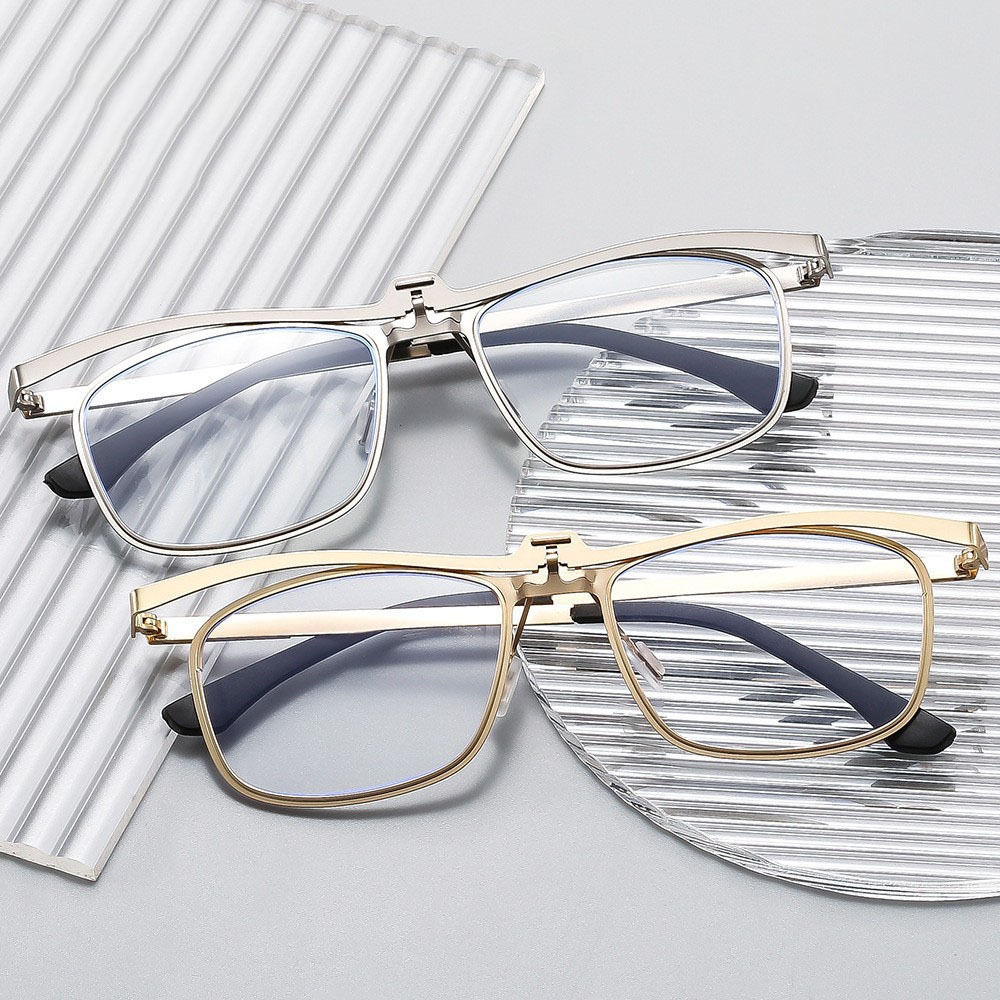 Metal extranjero flip gafas retrógradas marco cuadrado antiguo hombre luz azul alta definición gafas para mujeres de mediana edad y ancianos