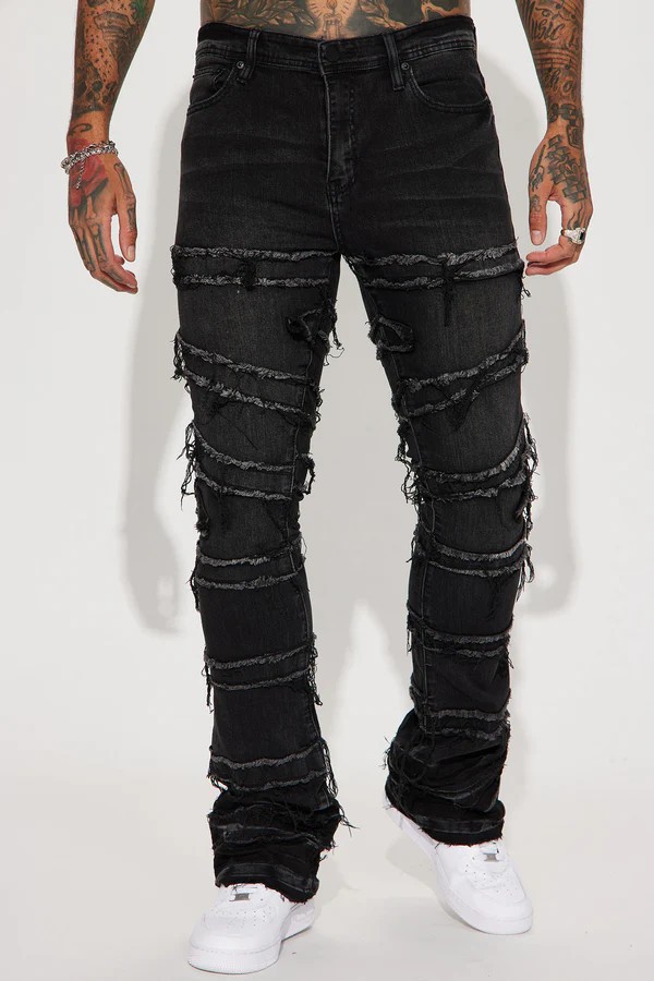 Pantalones de herramienta de vaqueros para hombres, pantalones de estilo rectos de moda europeos y estadounidenses, pantalones elásticos de vaqueros laminados, pantalones de hombre