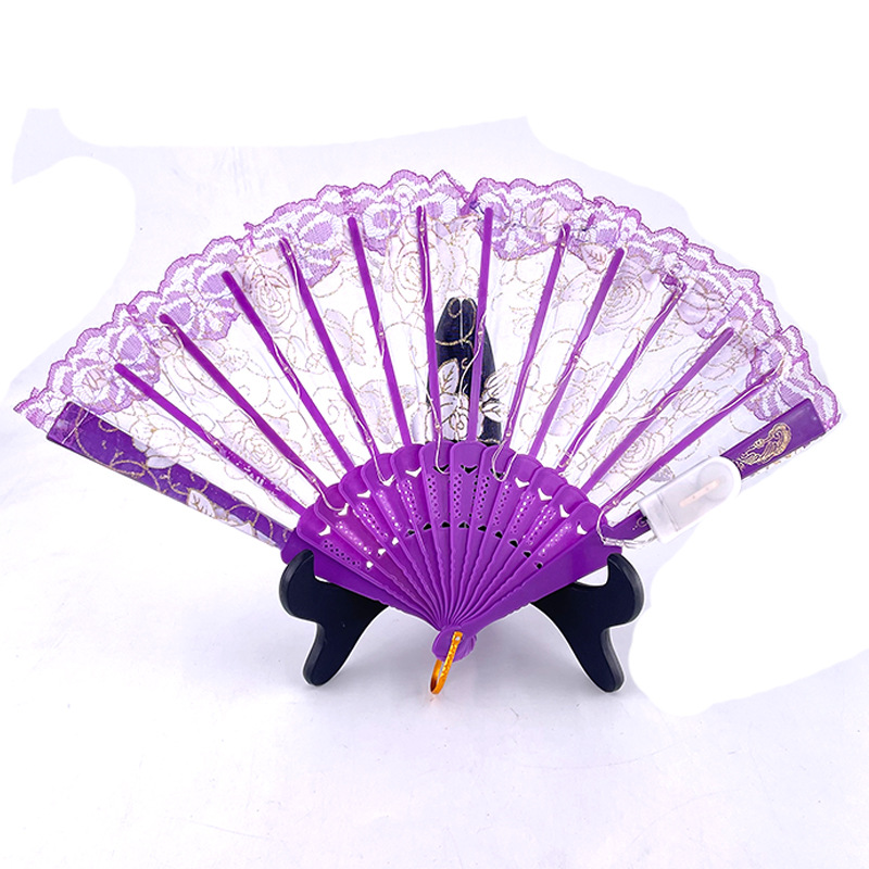 #593-3 7寸-6V双功能-发光玫瑰蕾丝扇紫色