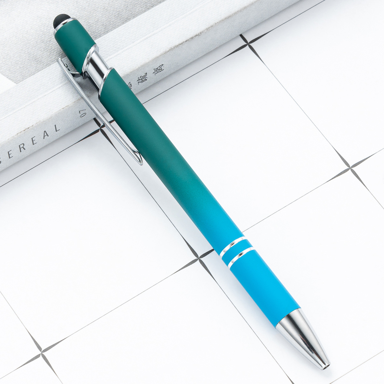 Nuevo bolígrafo de presión colorido metal color gradiente pantalla táctil pluma de regalo creativa logotipo de impresión de bolígrafo publicitario