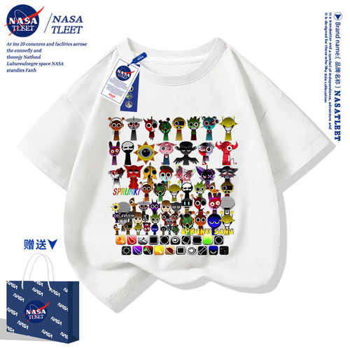 NASA co-branded Sprunki Rhythm Box accessories children's short-sleeved t-shirt men and women's cotton T-shirt summer 