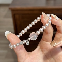 秋冬温柔曼塔玫瑰珍珠天然莫粉水晶手串女轻奢高级感手链爆款批发