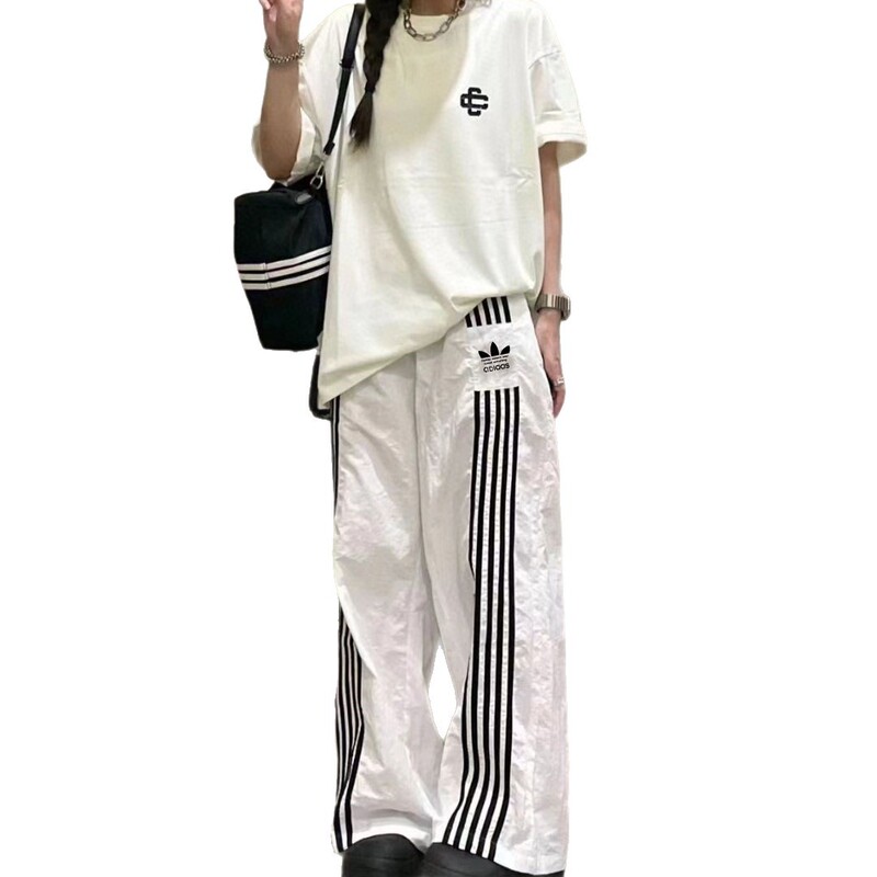 三叶草休闲长裤女春秋季时尚百搭直筒阔腿裤潮牌宽松休闲运动裤子|undefined