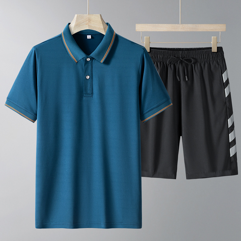 Traje de manga corta de mediana edad para hombre papá de verano seda de hielo pantalones cortos de secado rápido solapa polo ropa deportiva casual de dos piezas