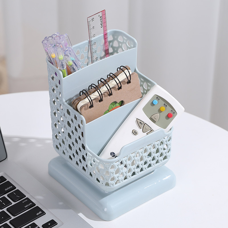 Caja de almacenamiento de cosméticos hueca de escritorio, soporte para teléfono móvil, portalápices de almacenamiento para estudiantes multifuncional de tres capas de plástico de oficina