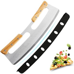 Factory pizza cutter wooden handle machete stainless steel pizza cutter semicircle noodle cutter baking tool pizza Shaker