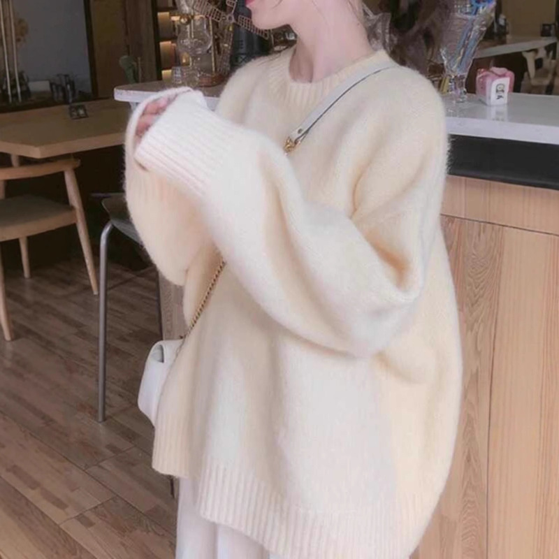 Mohair 2025 Knit Sweater Spring and Autumn Soft Sweater for Women, Lazy Style, Thickened Inner Layer, New Loose Fit for Petite Figures