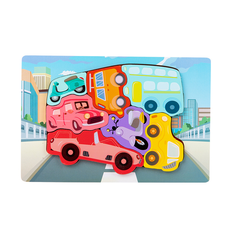 Juguetes educativos de madera para niños pequeños, bloques de construcción al por mayor, rompecabezas 3D creativos con forma de animales para emparejar.