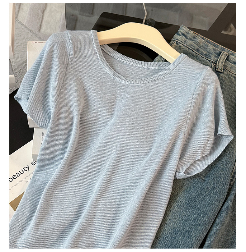 Women's Clothing Women's Summer New Casual Sports Fashion Suit Round Neck Back Tie Hollow Short Sleeve Denim Pants Two Piece Suit_mkmklike.com