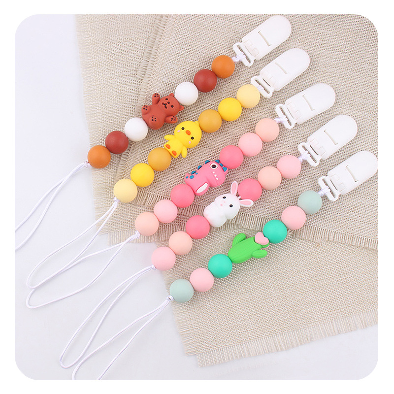 Animal estereoscópico bebés de silicona chupeta clips cadena de mordida de dientes de bebé cadena de molar cadena de prevención de la caída chupeta