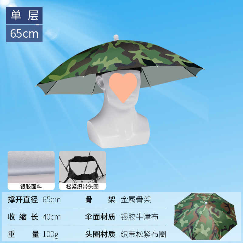 伞帽头戴雨伞帽子钓鱼头戴太阳伞户外采茶环卫防晒斗笠伞折叠大号|undefined