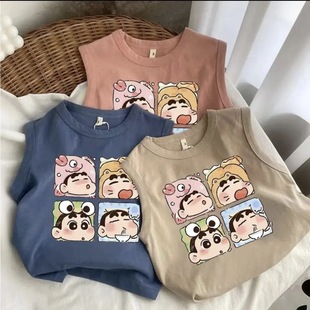 100 Cotton Children's New Vest Cartoon Summer Girl's Printed Vest Crayon Small New Top Western Style Boys'