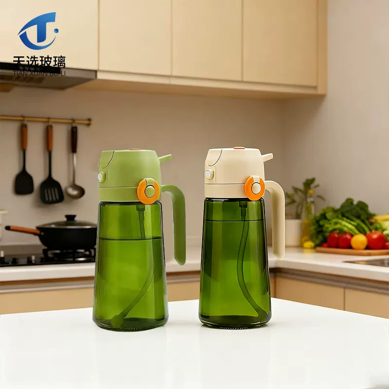 470ml侧翻盖按压式玻璃油瓶喷倒两用油壶空气炸锅不挂油喷雾油瓶