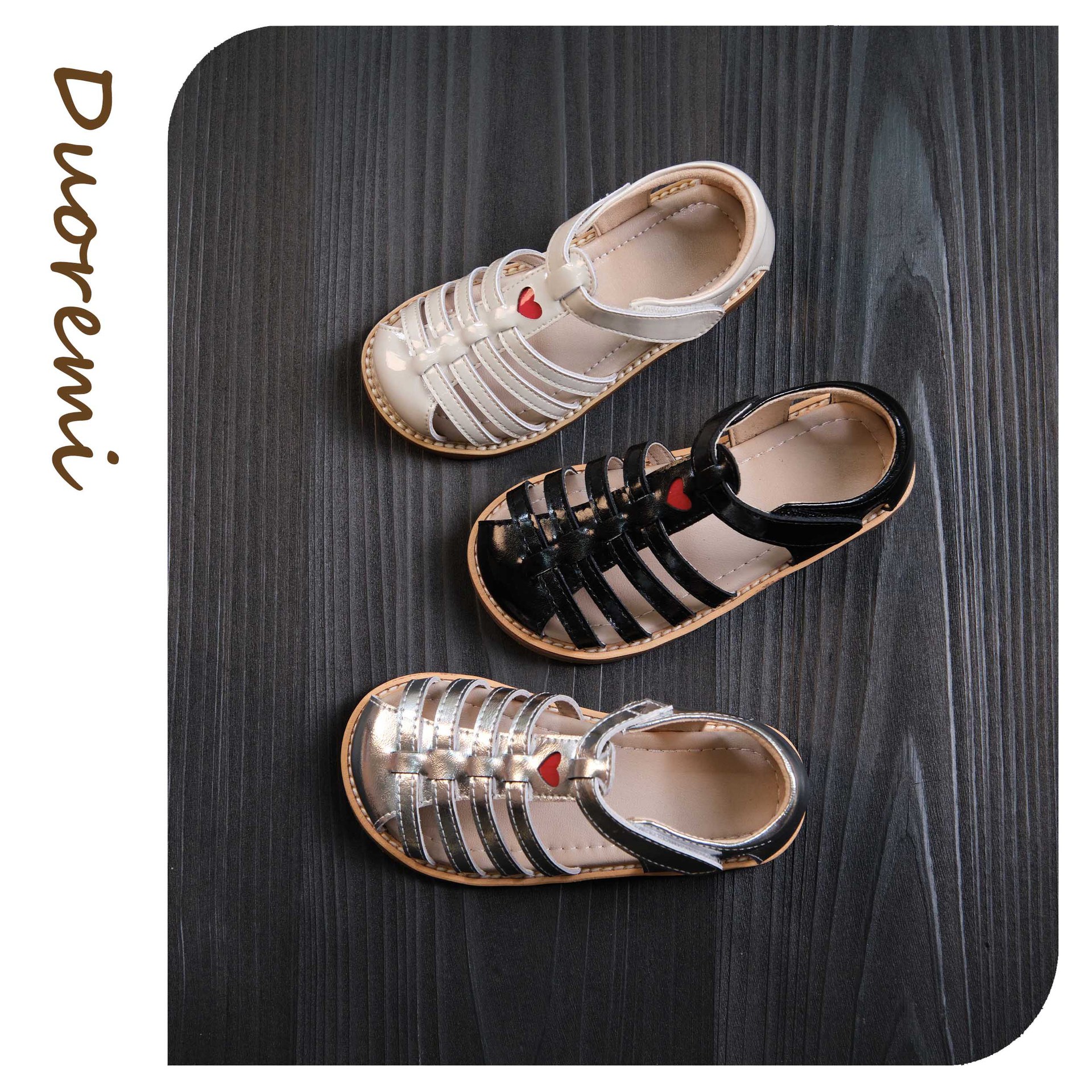 Duoremi New Br2541 Casual Style Summer Girls' Toe-Cap Sandals Shoes Velcro Braided Girls