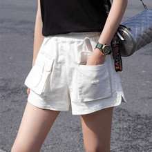 白色牛仔短裤女潮ins大口袋2025新款韩版夏装高腰宽松显热裤子