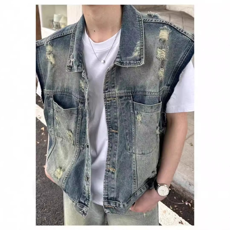 Autumn American Retro Wear Denim Vest Vest Men's Design Sense Trendy Loose Sleeveless Jacket Top