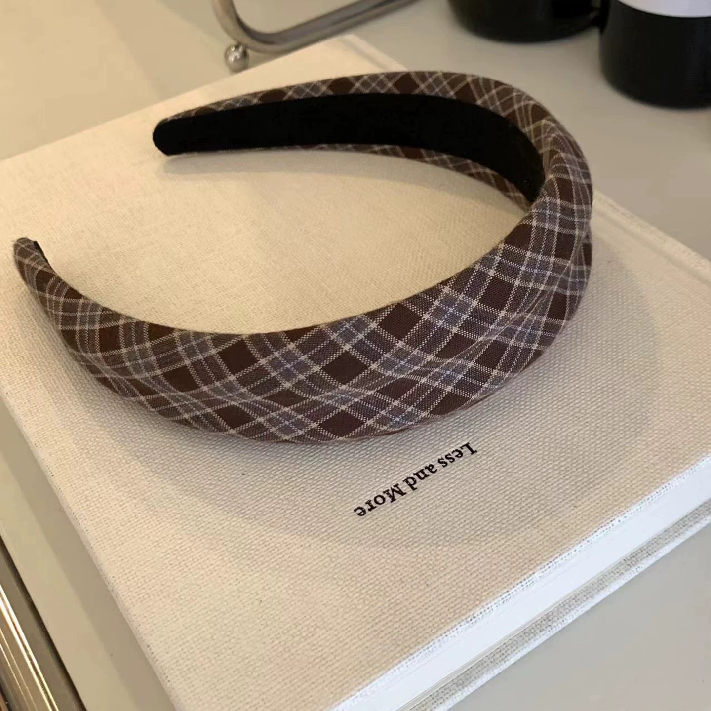 # 4 brown plaid wide-brimmed headband