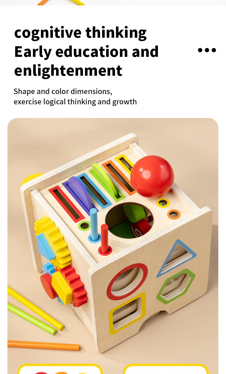 Sınır Ötesi Ahşap 8 İn 1 Montessori Erken Eğitim Kutu Şekil Renk Eşleştirme Madeni Para Atma Top Atma Eğitici Oyuncak Toptan