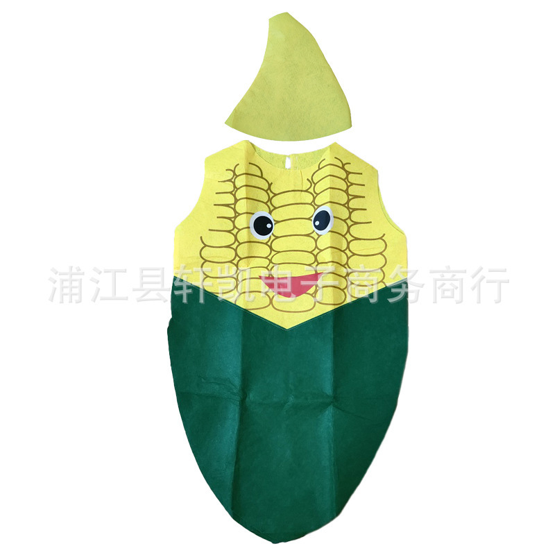 大人の子供の日のショーの服装の不織布の果物のリンゴのバナナの野菜の服の舞台のショーの親子の服|undefined