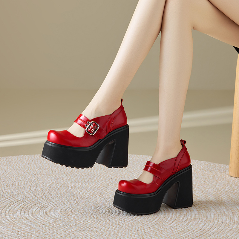 Giày Mary Jane nữ đế dày gót 12 cm phong cách cổ điển học sinh — màu đen