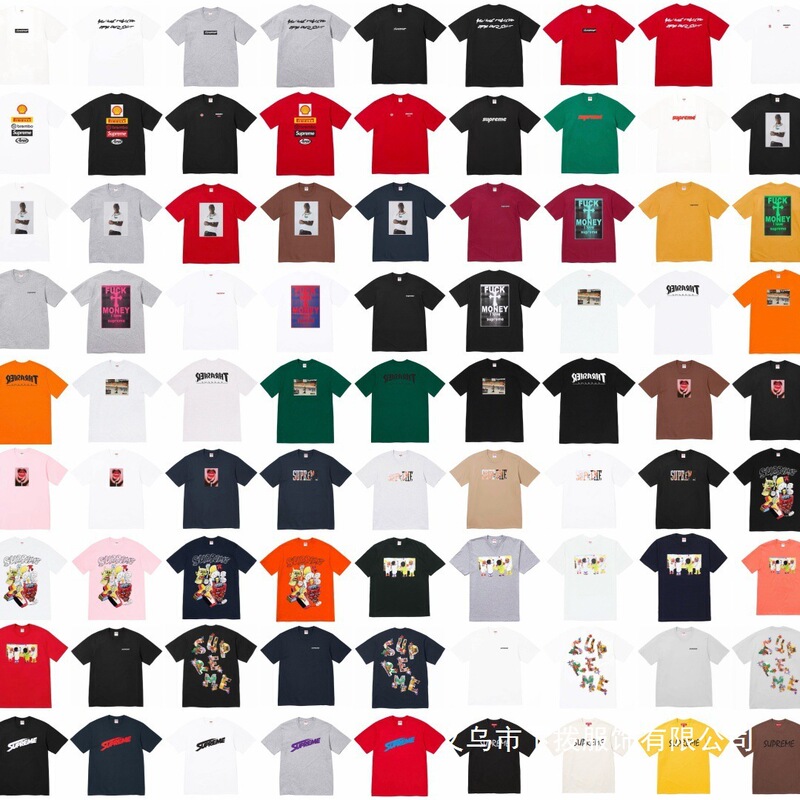Cross-Border Luxury Supreme Trendy Brand T-Shirt Printed American Style Unisex Loose Casual Short Sleeve Collection Wholesale Replacement European Style