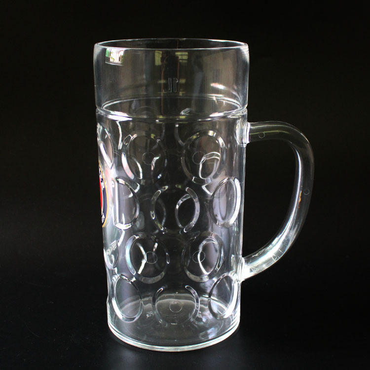 厂家批发PS透明塑料马克啤酒杯SAN带手柄杯亚克力扎啤杯定制logo