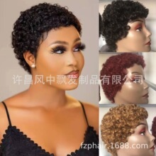 非洲卷假发 真人发丝头套短发毛毛虫外贸黑种人Human Hair真发女