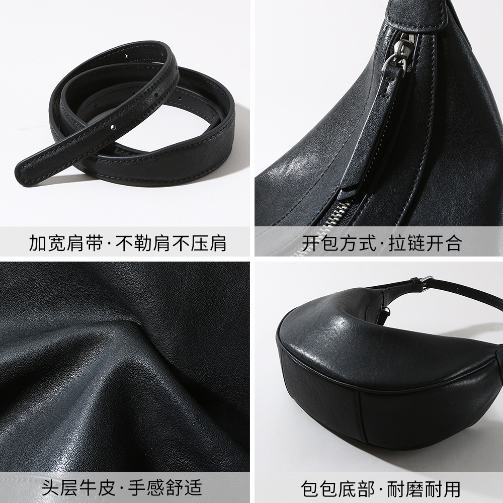 New Top Grain Vegetable-Tanned Leather Commuter Dumpling Bag, Luxury Genuine Leather Shoulder & Crossbody Bag For Women - Thumbnail 4
