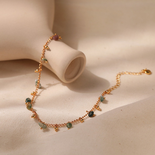 Natural irregular gemstone niche designed ankle chain, copper-plated 18K genuine gold, travel vacation leisure style ankle chain