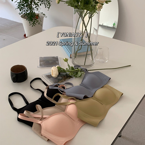 Spring and summer VV gauze new jelly strip underwear for women with small breasts, sexy seamless bra, Japanese girls, no rims