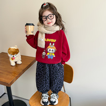 女童休闲套装2025秋冬装新款宝宝洋气卡通加绒卫衣卫裤运动两件套