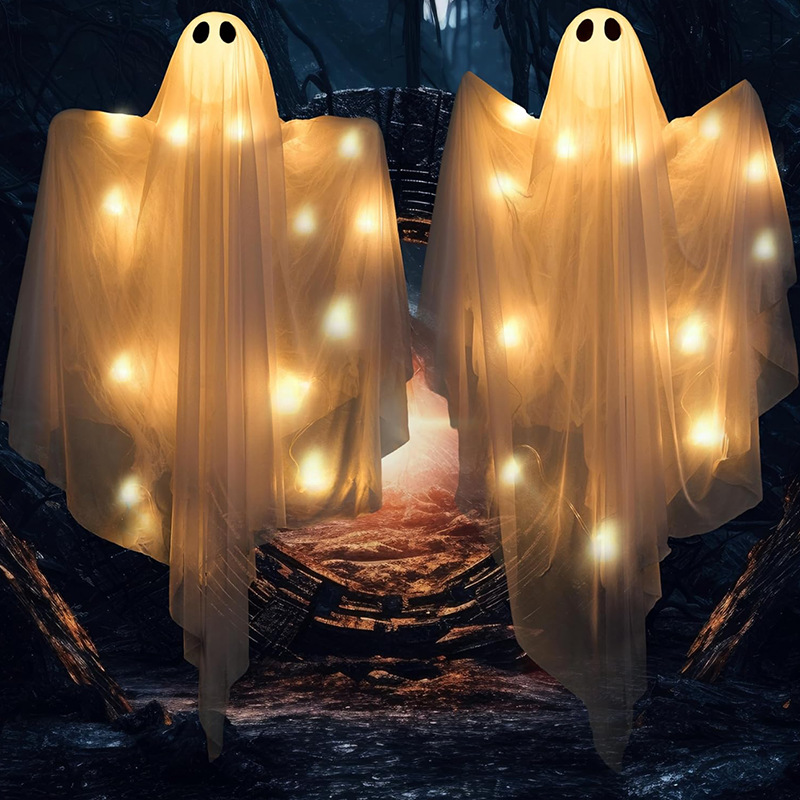 Adorno Colgante de Fantasma de Halloween LED de Plástico Luminoso para Jardín Exterior image 2