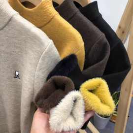 冬季男童一体绒毛衣儿童韩版加绒套头针织衫加厚中大童装半高领潮