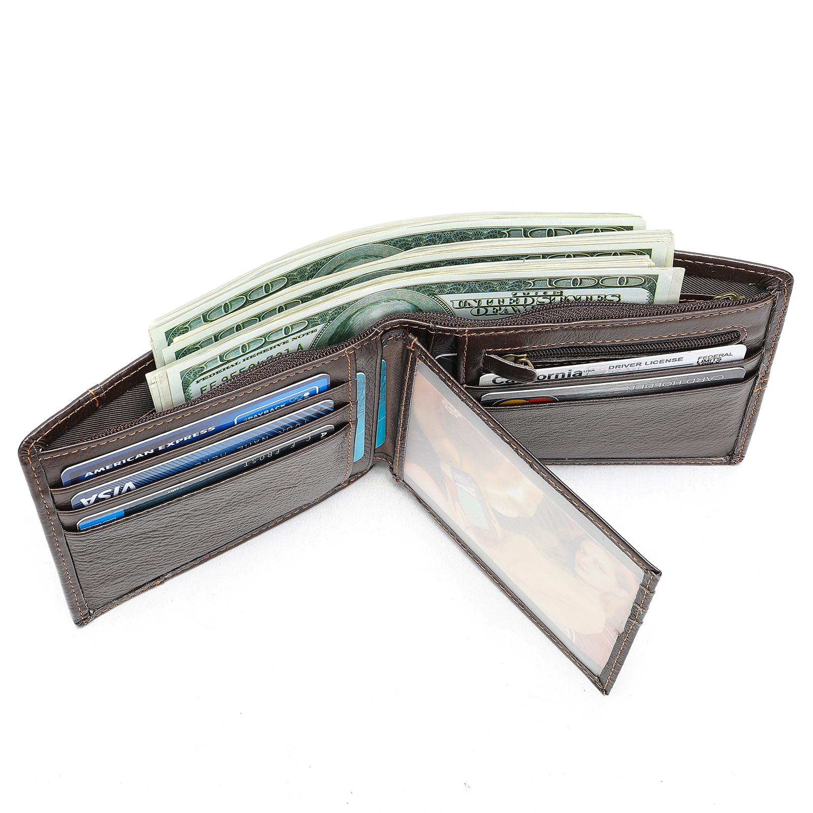 Retro thin leather wallet, genuine leather, Amazon, anti-theft