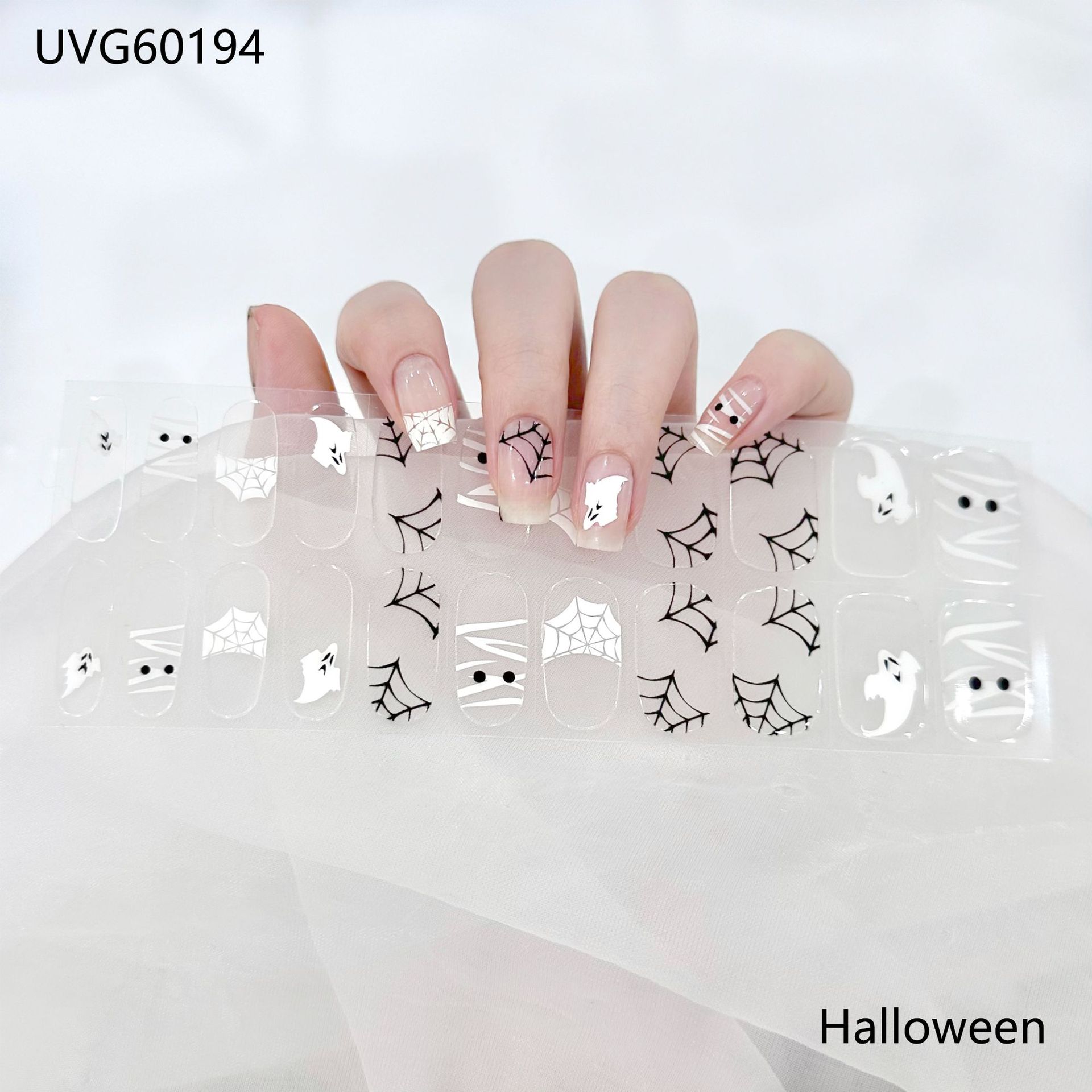 Pegatinas de uñas de gel UV transparentes efecto hielo, semicuradas, con lámina dorada, fototerapia, efecto película de aceite