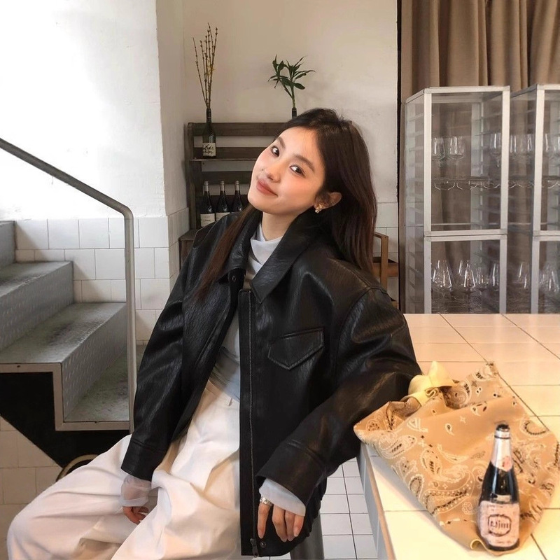 2025韩系皮衣秋新款高街潮显瘦百搭高级韩版复古翻领机车女款夹克|undefined