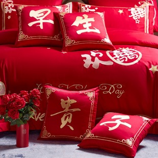 A Pair of Red Wedding Pillows, Festive Sofa Cushions, Wedding Supplies, Wedding Room, Early Birth of a Child, Bed Pillows