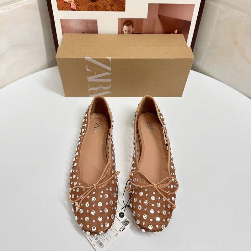 ZA Summer 2024 New Fashion All-match Women's Shoes Beige Bow Star Ballet Style Flat Shoes Comfortable ZA Summer 2024 New Fashion All-match Women's Shoes Beige Bow Star Ballet Style Flat Shoes Comfortable