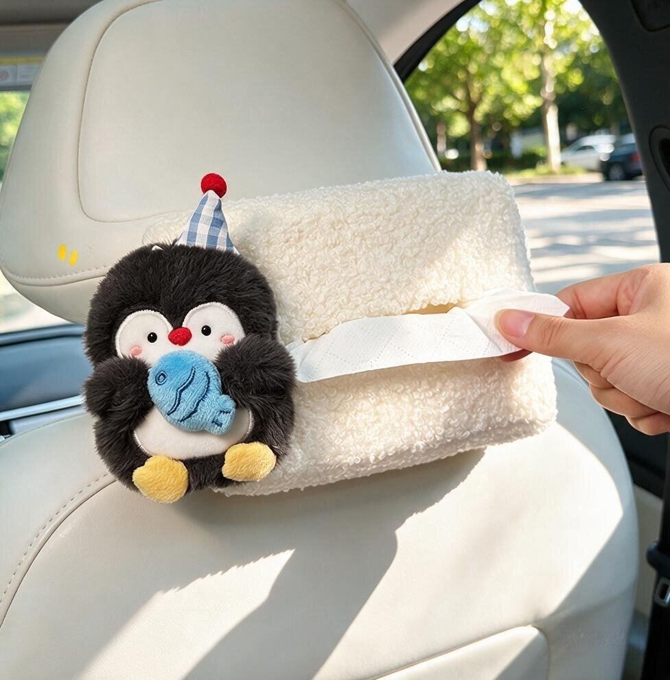 Cute Penguin Car Tissue Box 2026 New Model Rear Seat Headrest Hanging Style High-end for Women
