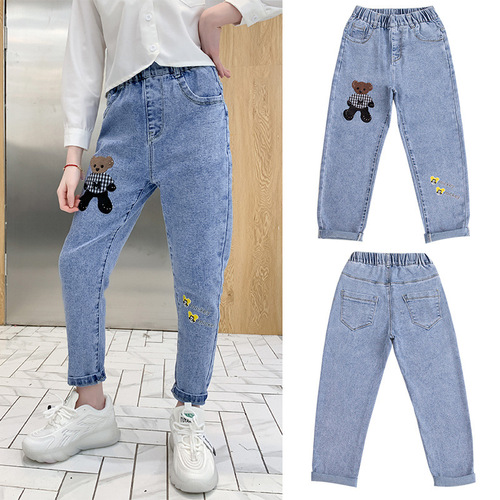 Children's clothing, girls' jeans, spring and autumn styles, casual pants for middle-aged and older children, little girls, children and babies, wholesale