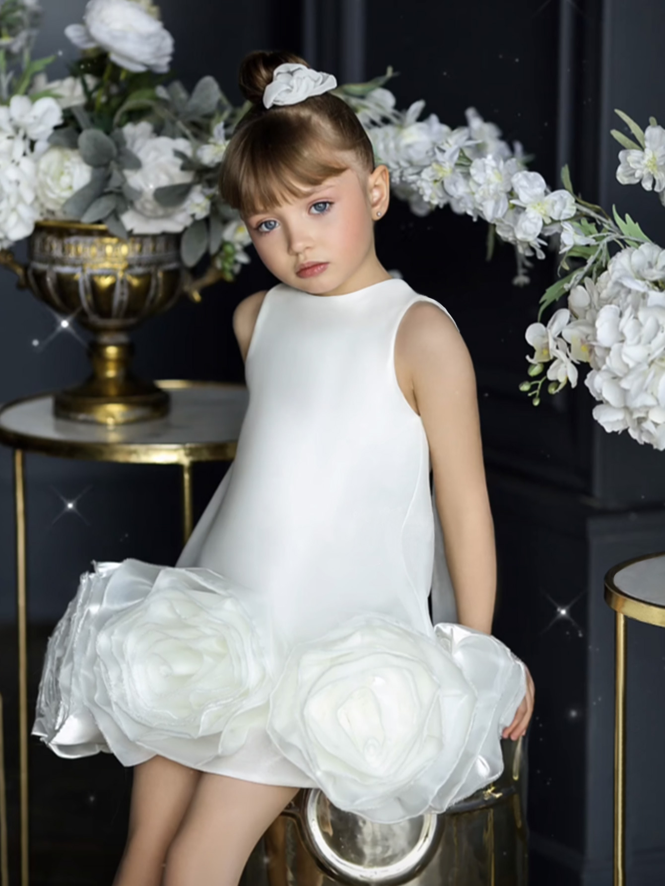 Vestido de niña transfronterizo flor de niña pequeña vestido de cumpleaños vestido de princesa chaleco vestido de estilo extranjero un cabello
