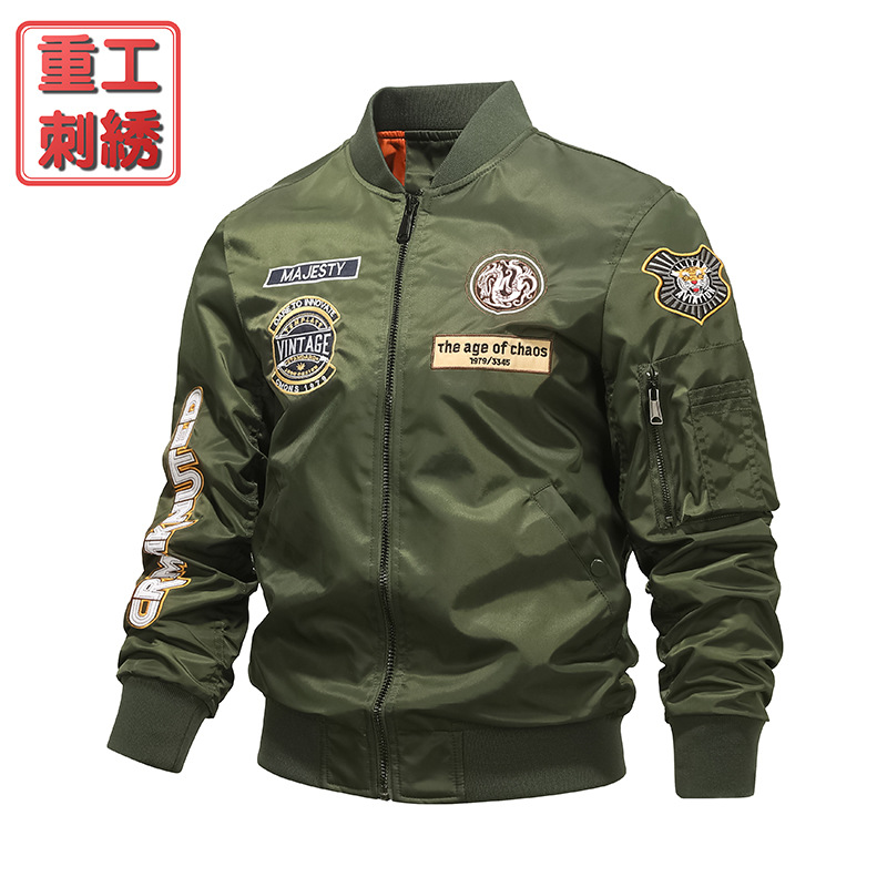 Trajes de béisbol de bordado pesado, chaqueta de cabeza de primavera y otoño, chaqueta de piloto de la Fuerza Aérea, chaqueta de locomotora de hombre