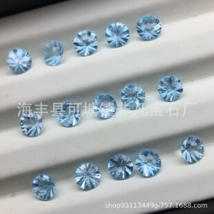 Natural Blue Topaz Round Ring Surface Loose Stone Fireworks Cut Full Body Ring Necklace Inlaid with Stones Wholesale
