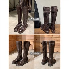 葡萄妈Studiolee~水洗里外全马皮侧拉链软皮厚底中筒骑士靴女